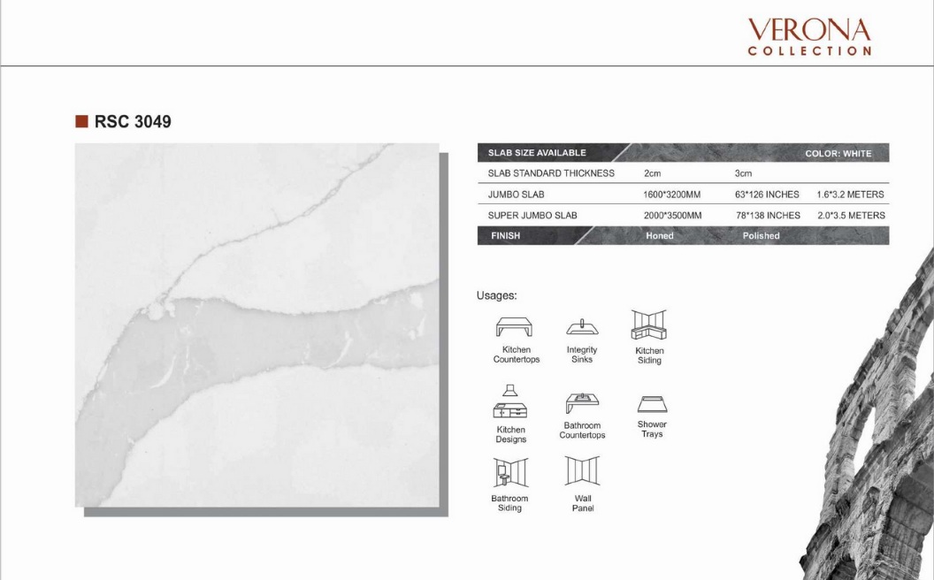 Thông Số Kỹ Thuật Đá Nhân Tạo Thạch Anh (Quartz Stone) RSC 3049