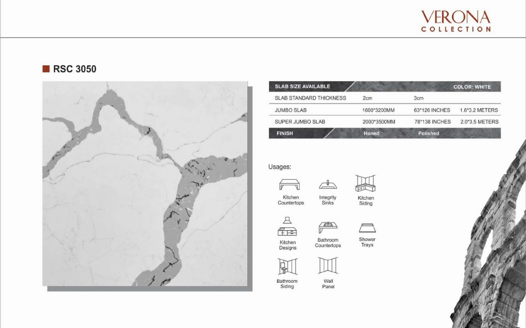 Thông số kỹ thuật đá nhân tạo thạch anh (Quartz Stone) RSC 3050