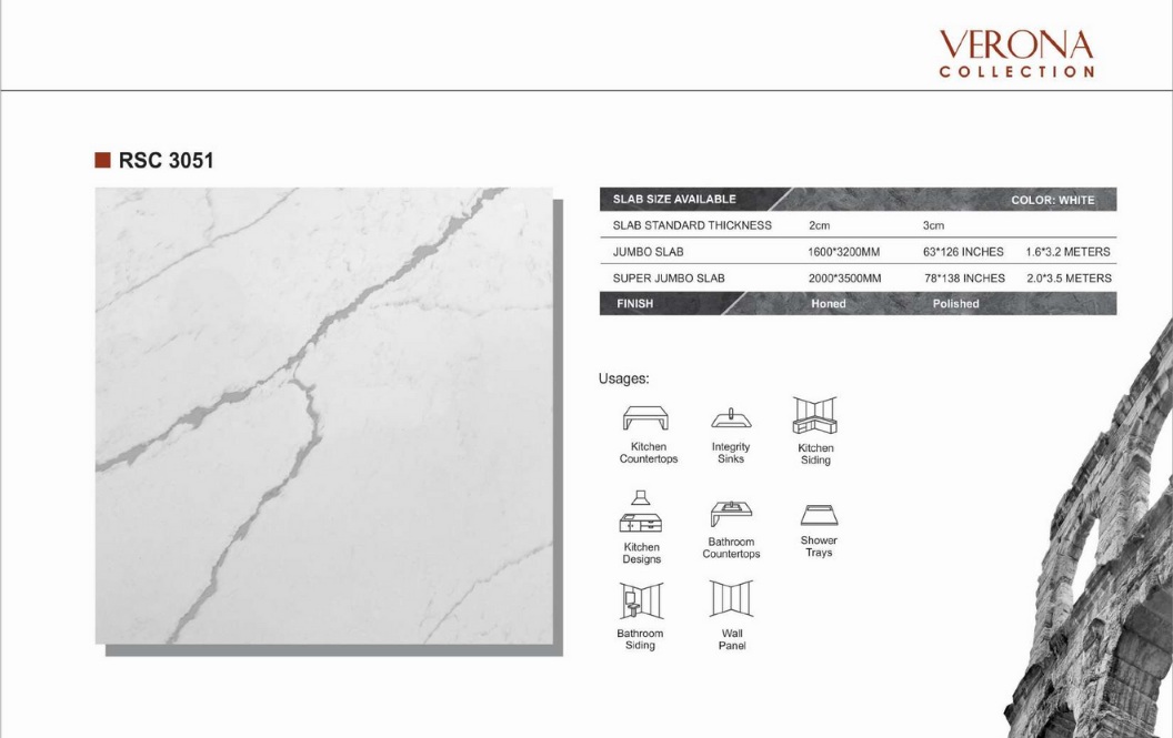Thông số kỹ thuật đá nhân tạo thạch anh (Quartz Stone) RSC 3051