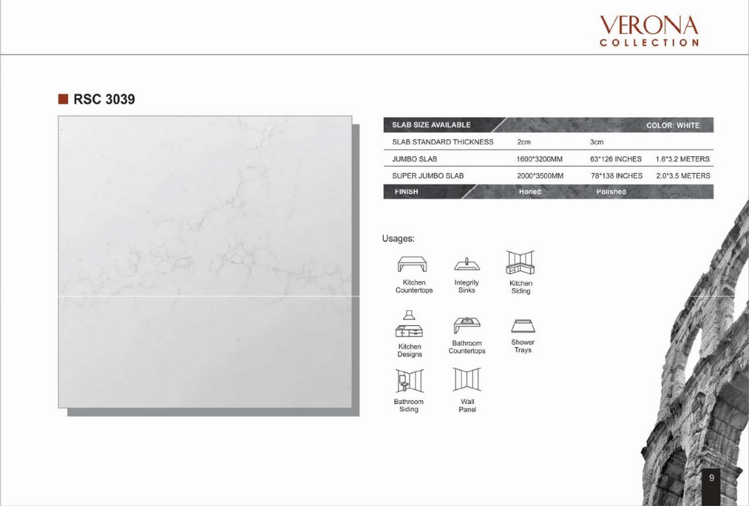 Thông Số kỹ Thuật Đá Nhân Tạo Thạch Anh (Quartz Stone) RSC 3039